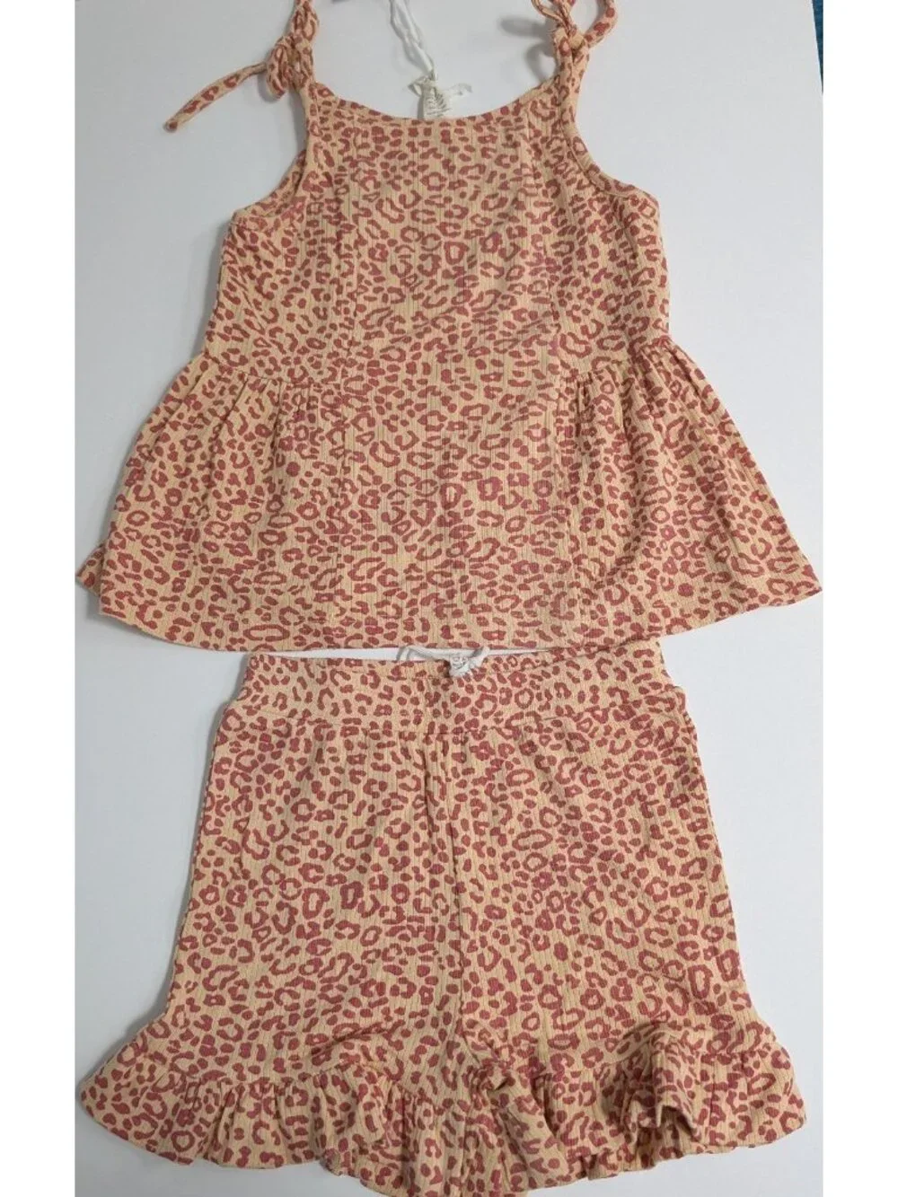 Kate Quinn Modal Rib 4T Leopard Print Ballerina Top & Ruffle Shorts Set